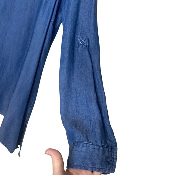 Zac & Rachel Womans Button Up Tunic Top 3X Blue Asymmetrical Lagenlook - Picture 4 of 10